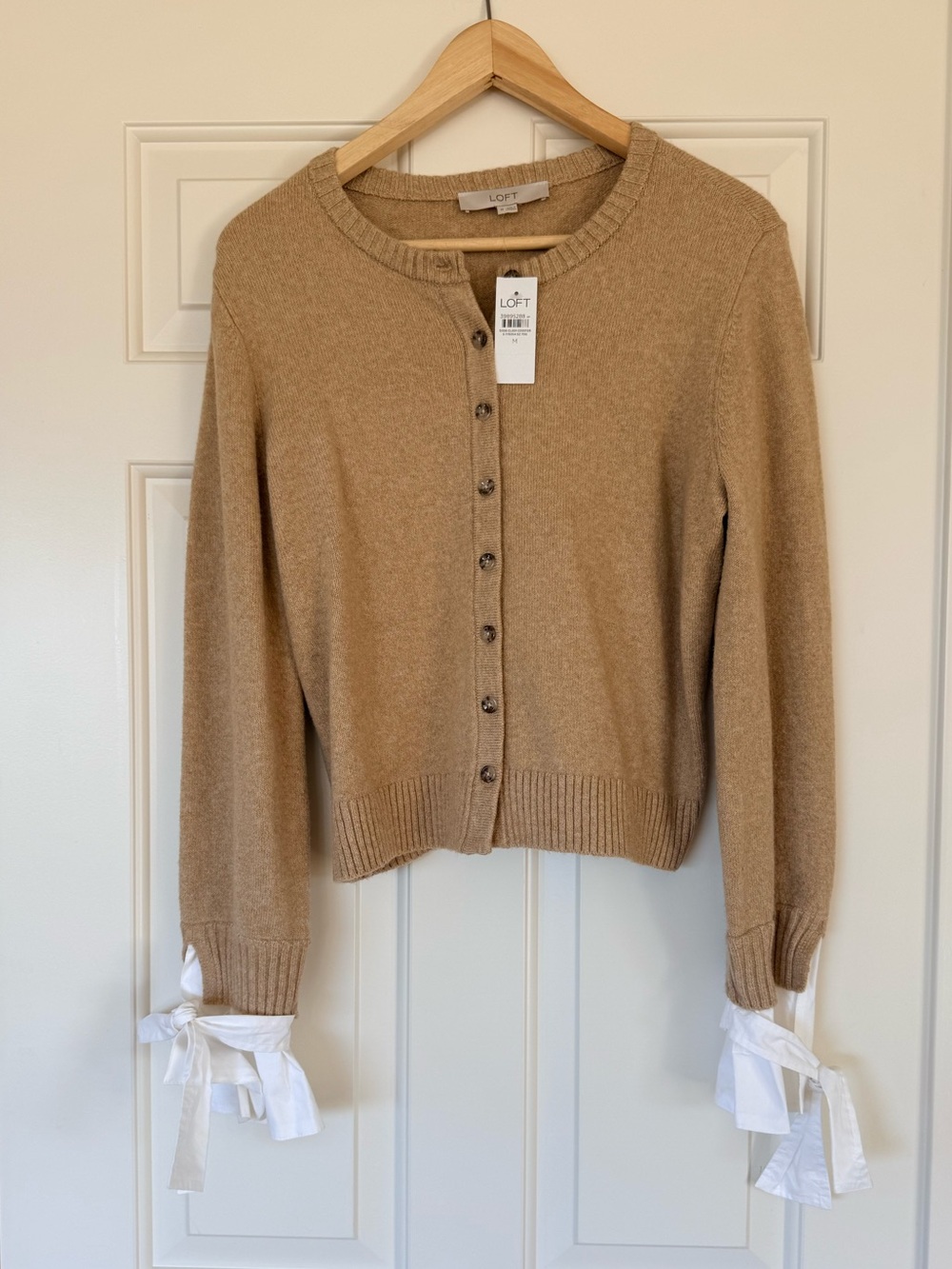 LOFT Camel Tie-Cuff Button-Front Cardigan M NWT